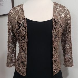 Carmen Marc Valvo Crochet Beaded Cardigan